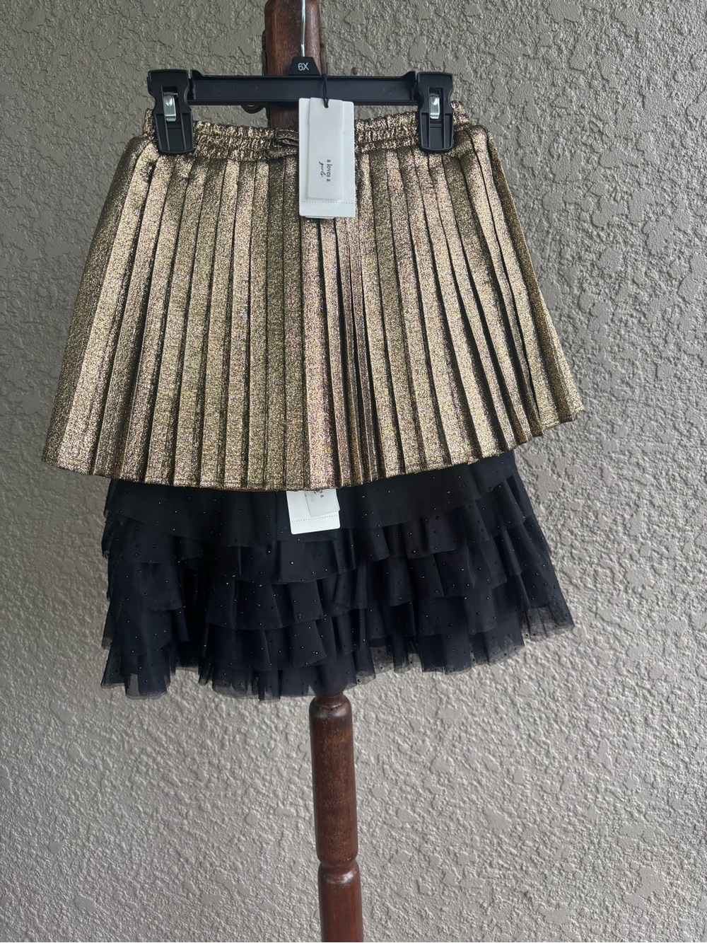 A Loves A Girls' Black Layered Tulle Skirt & Gold Metallic Pleated Skirt Set-NWT